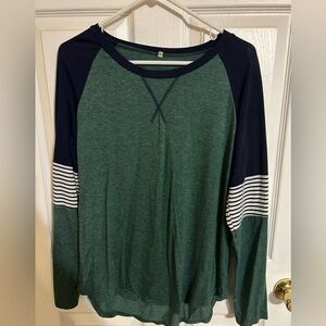 Green and Navy Women's Raglan Top